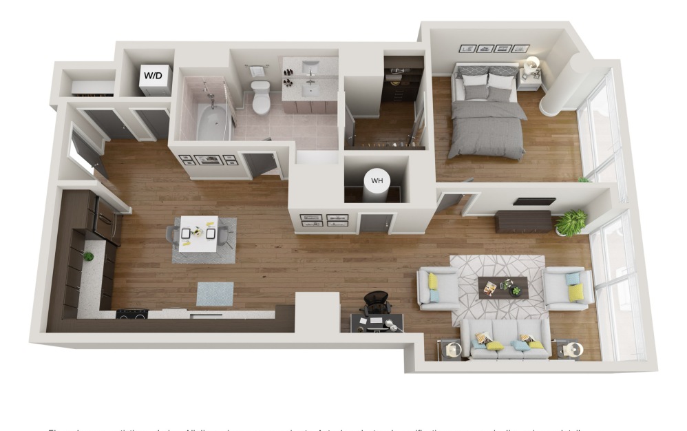 18 - 1 bedroom floorplan layout with 1 bathroom and 746 square feet (3D)