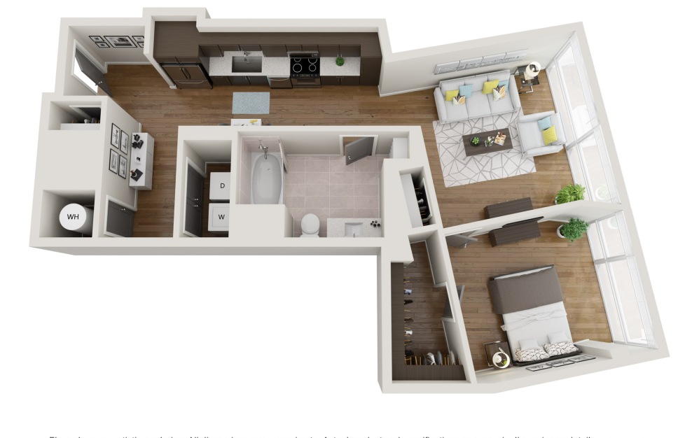 14 - 1 bedroom floorplan layout with 1 bathroom and 754 square feet (3D)