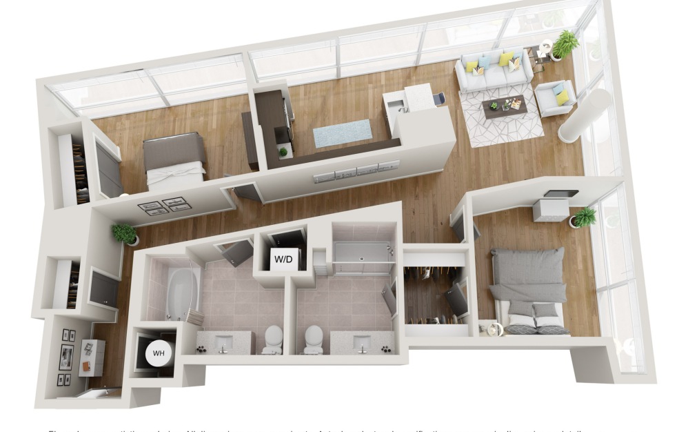 16 - 2 bedroom floorplan layout with 2 bathrooms and 1204 square feet (3D)